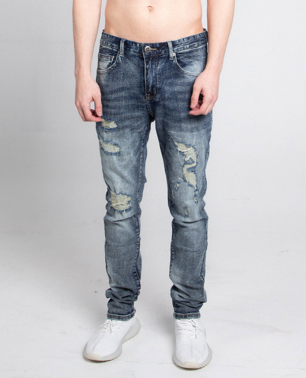 A401 DARK FADED DISTRESSED SKINNY JEANS