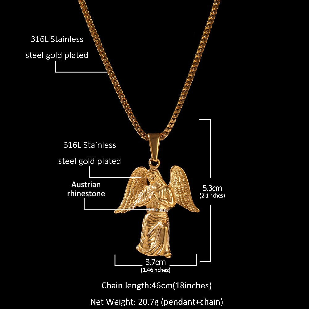 Hip Hop Winged Angel Pendant Necklace
