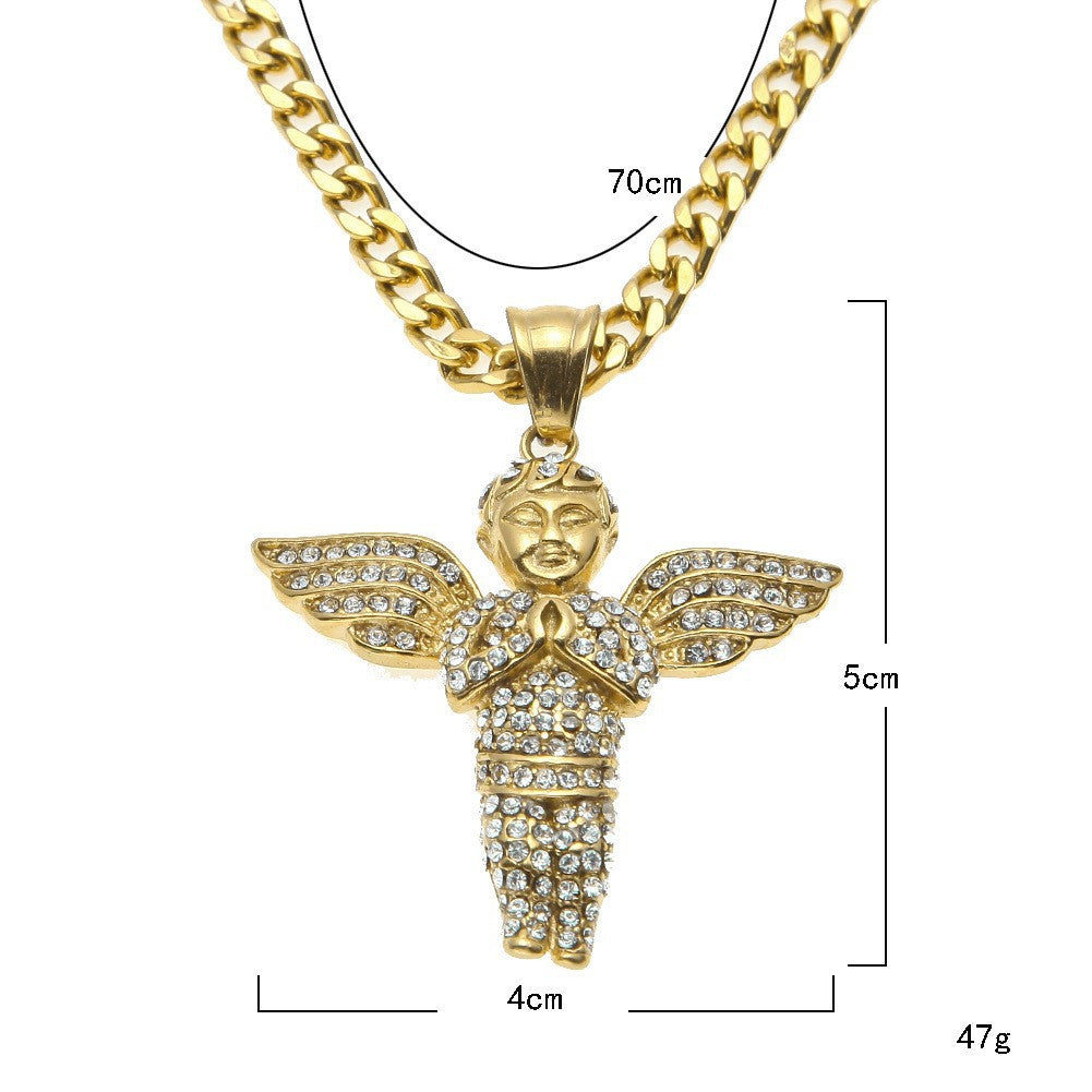Hip Hop Winged Angel Pendant Necklace