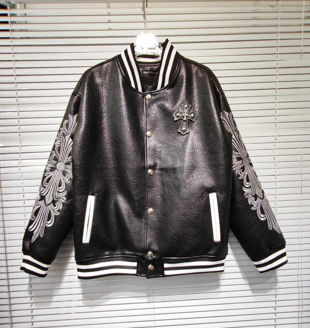 Chrome Hearts patchwork leather jacket, baseball jacket