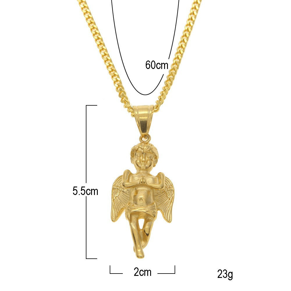 Hip Hop Winged Angel Pendant Necklace