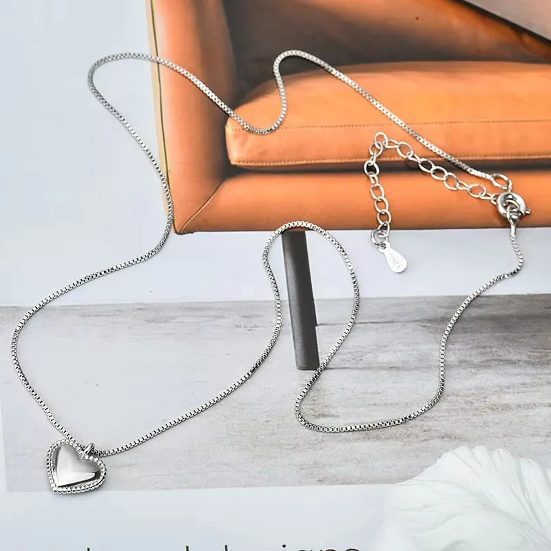 Minimalist Silver Color Exquisite Heart-Shape Necklace Charm Women Couples Trendy Elegant Birthday Party Jewelry Gift