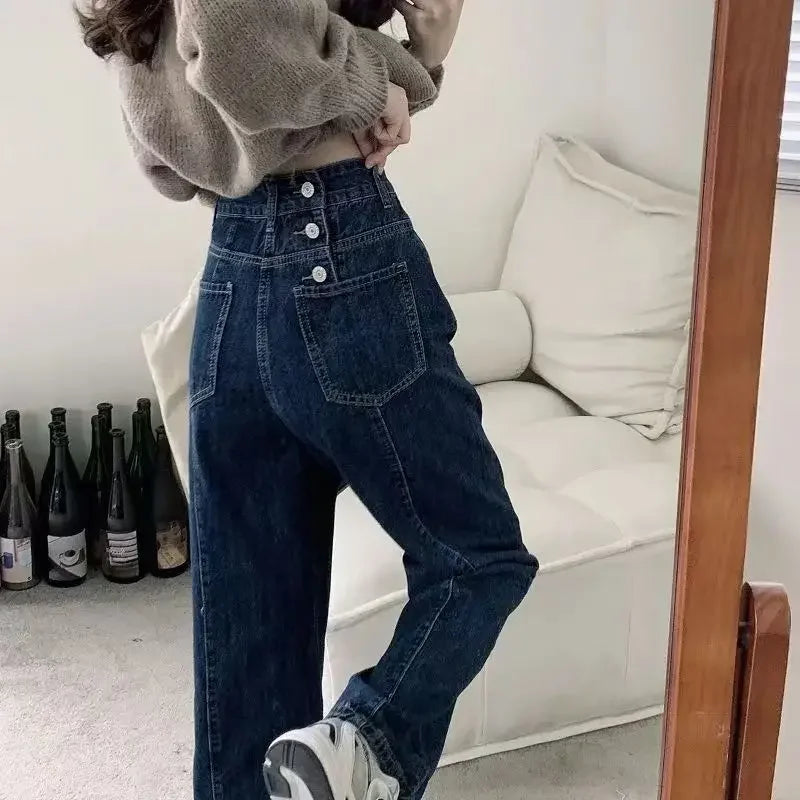 Spring Autumn Straight Jeans 2025 Women Denim Pants Vintage Fashion Female Solid High Waist Jeans Casual Trousers Wide Leg Pants