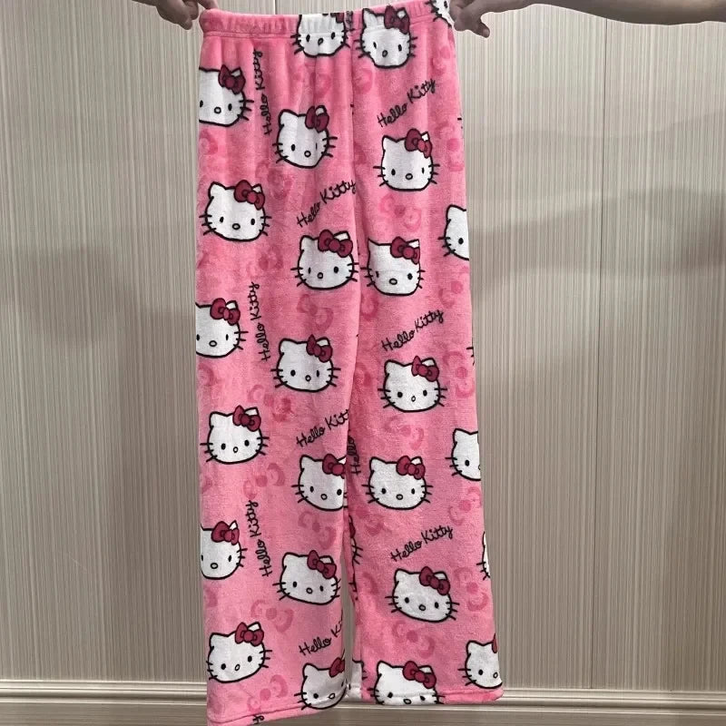 Y2K Hello Kitty Pajamas Pants Anime Women's Pajama Pants Sanrio Cartoon Fashion Home Sleepwear Trousers Leisure Home Clothing
