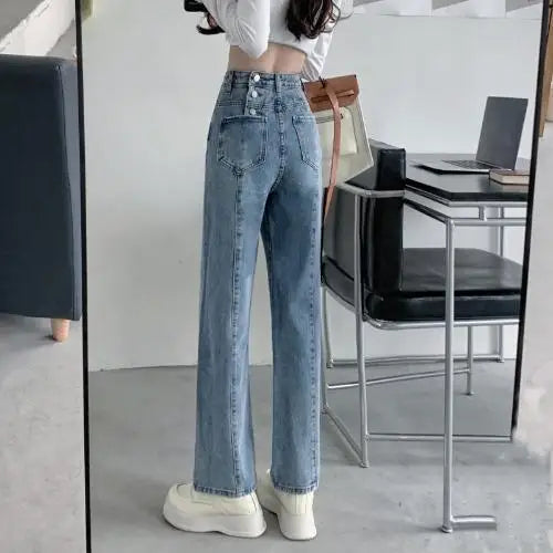 Spring Autumn Straight Jeans 2025 Women Denim Pants Vintage Fashion Female Solid High Waist Jeans Casual Trousers Wide Leg Pants