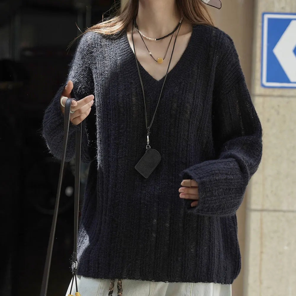 2025 New Women Soft Materail Pullovers V-Neck Autumn Women Sweater Clothes Knitted Pullovers Long Sleeve Sweater Pull Femme