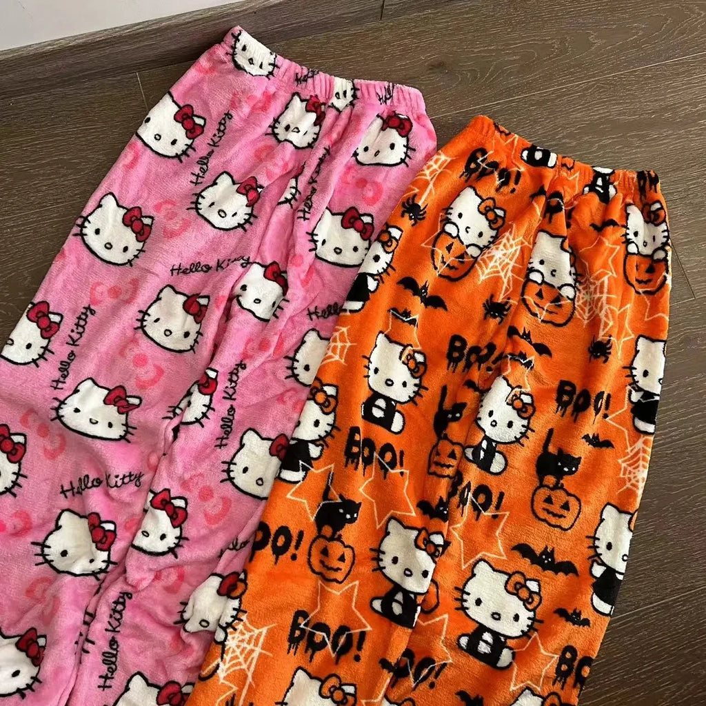 Y2K Hello Kitty Pajamas Pants Anime Women's Pajama Pants Sanrio Cartoon Fashion Home Sleepwear Trousers Leisure Home Clothing
