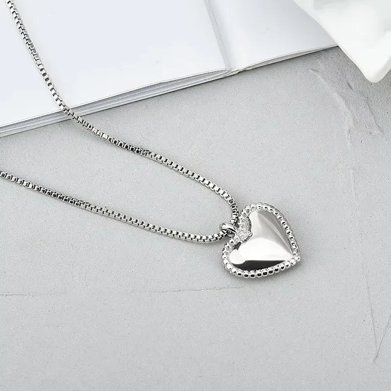 Minimalist Silver Color Exquisite Heart-Shape Necklace Charm Women Couples Trendy Elegant Birthday Party Jewelry Gift