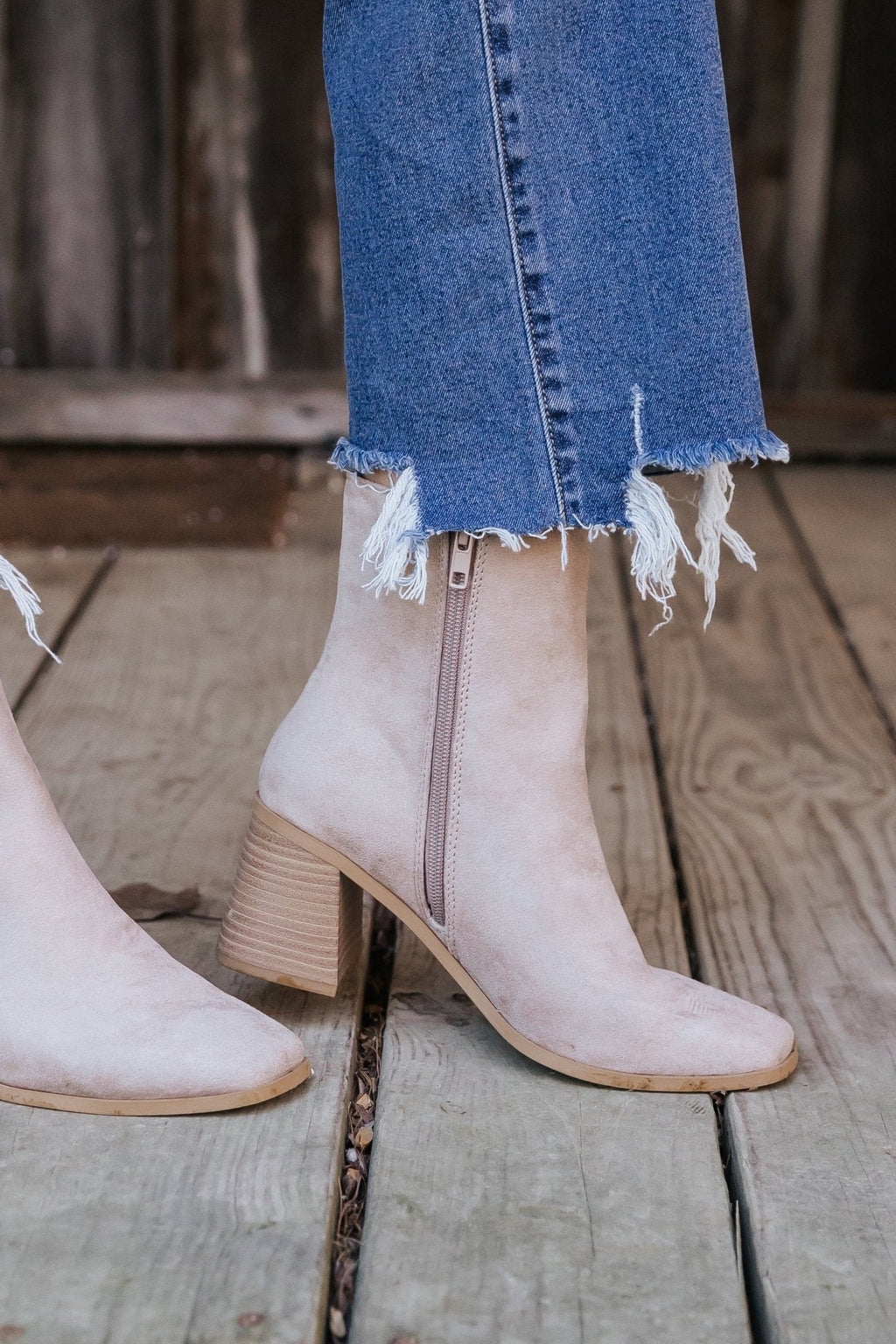 Beige Faux Suede Heeled Ankle Booties - FINAL SALE